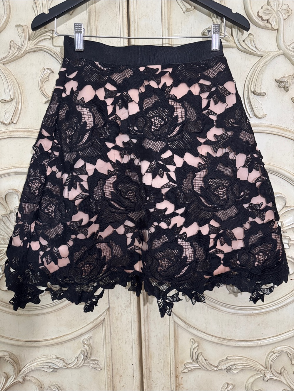 Alexis Black Lace Overlay Skater Skirt with Blush Underlay Size Small